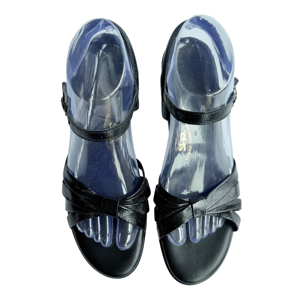SAS Strippy Quarter Strap Wedge Sandal Black Patent Size 8.5 Narrow - Picture 4 of 16